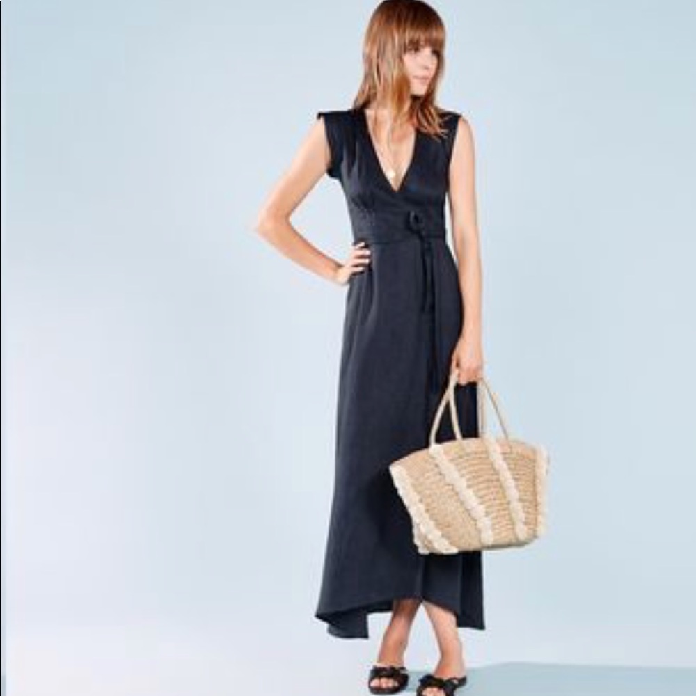 Reformation linen navy Parisa wrap dress
